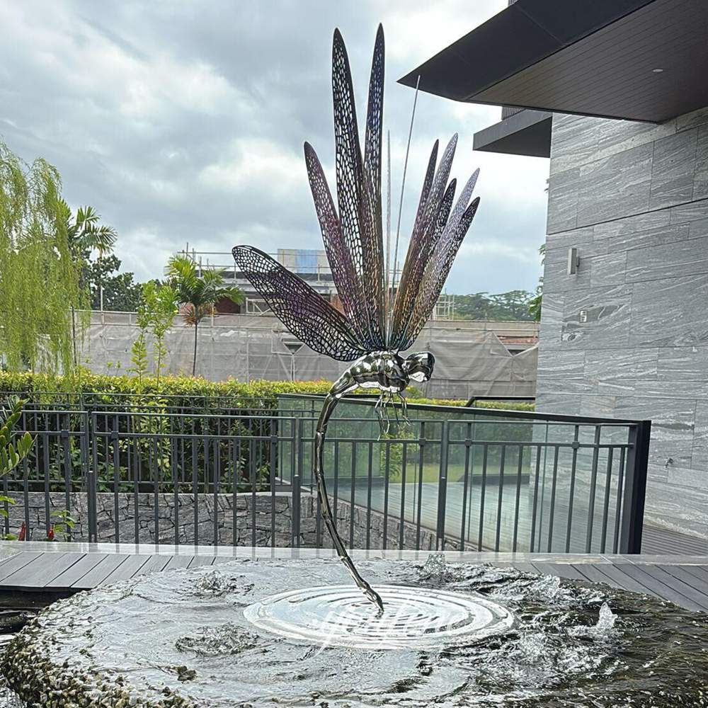 Large Stainless Steel Dragonfly Sculpture for Pond Decor