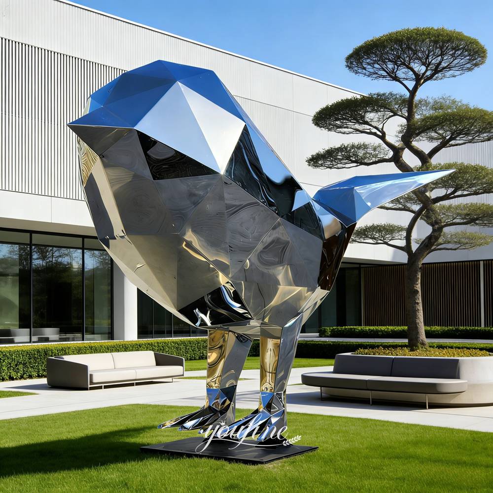 Large Stainless Steel Geometric Bird Sculpture for Square Decor