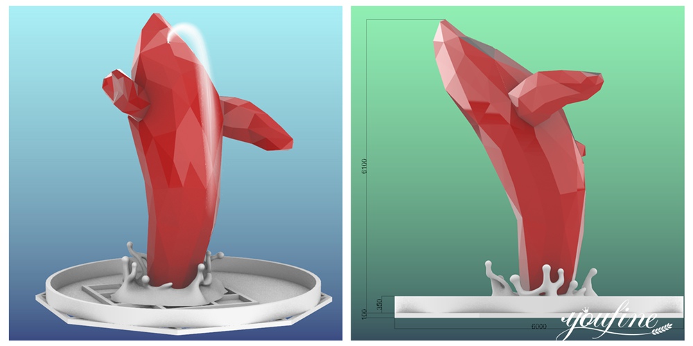 Large Stainless Steel Polygon Whale Statue Fountain Drawing