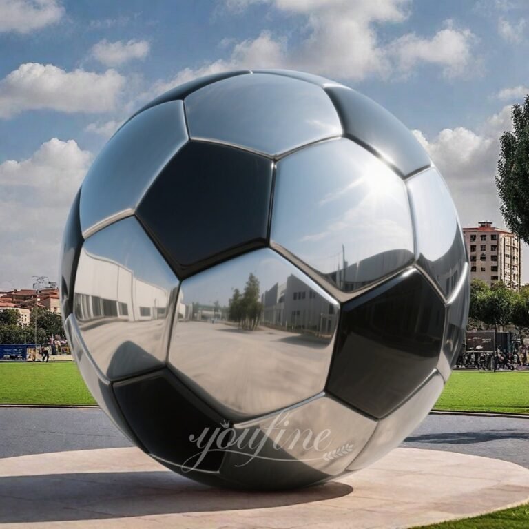 Large Hand Made Stainless Steel Soccer Ball Sculpture for Plaza Decor