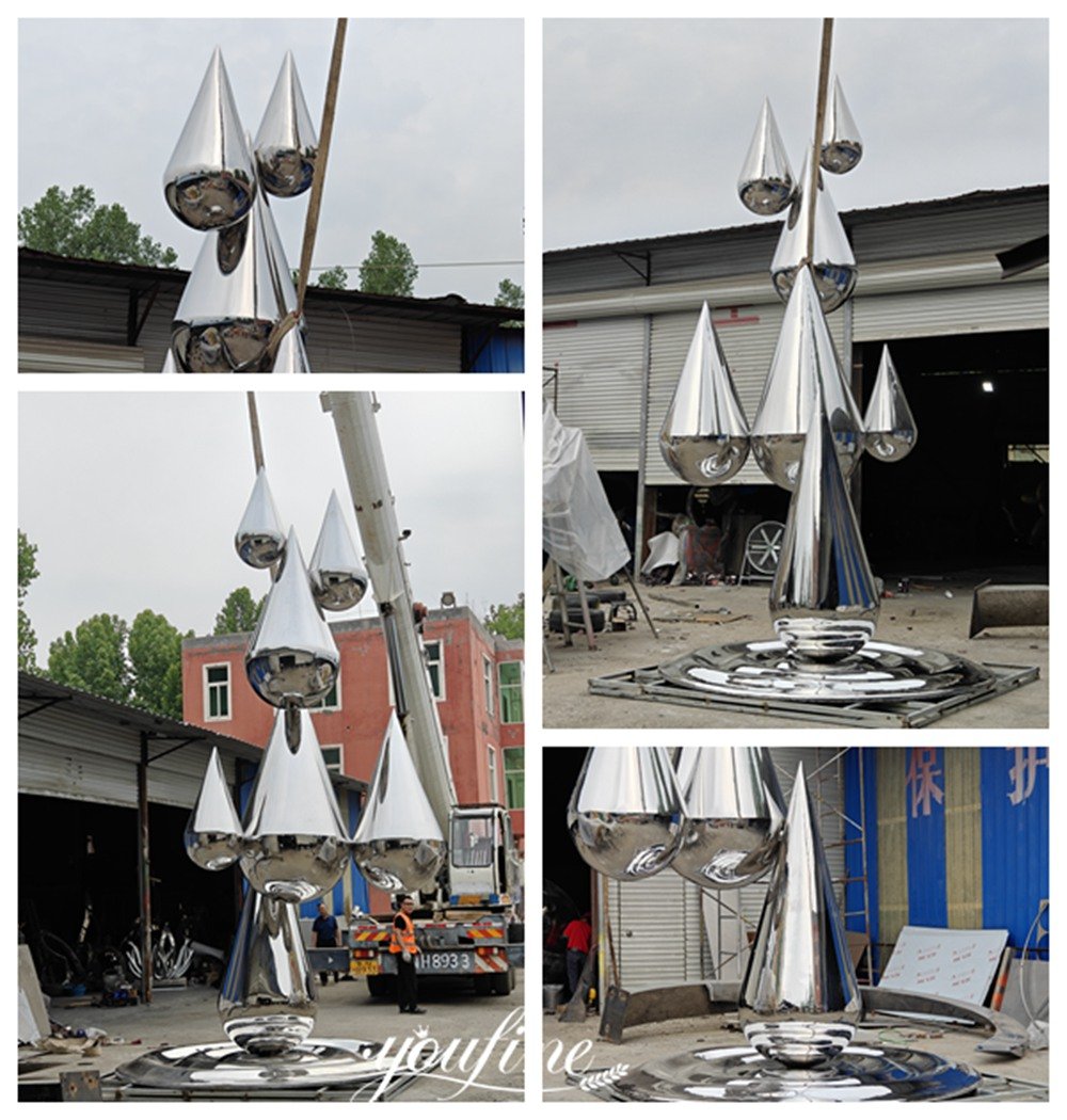 Large Stainless Steel Water Drop Sculpture Details