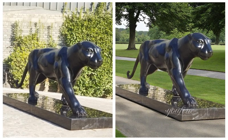 Large Walking Bronze Black Panther Statue