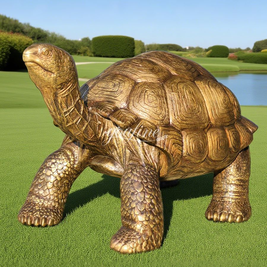Brown Large Walking Bronze Gopher Tortoise Sculpture for Lakeside Lawn Decor