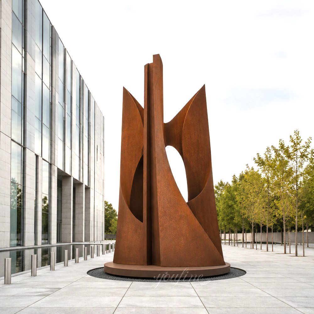 Large-scale Corten steel sculpture for plaza decor