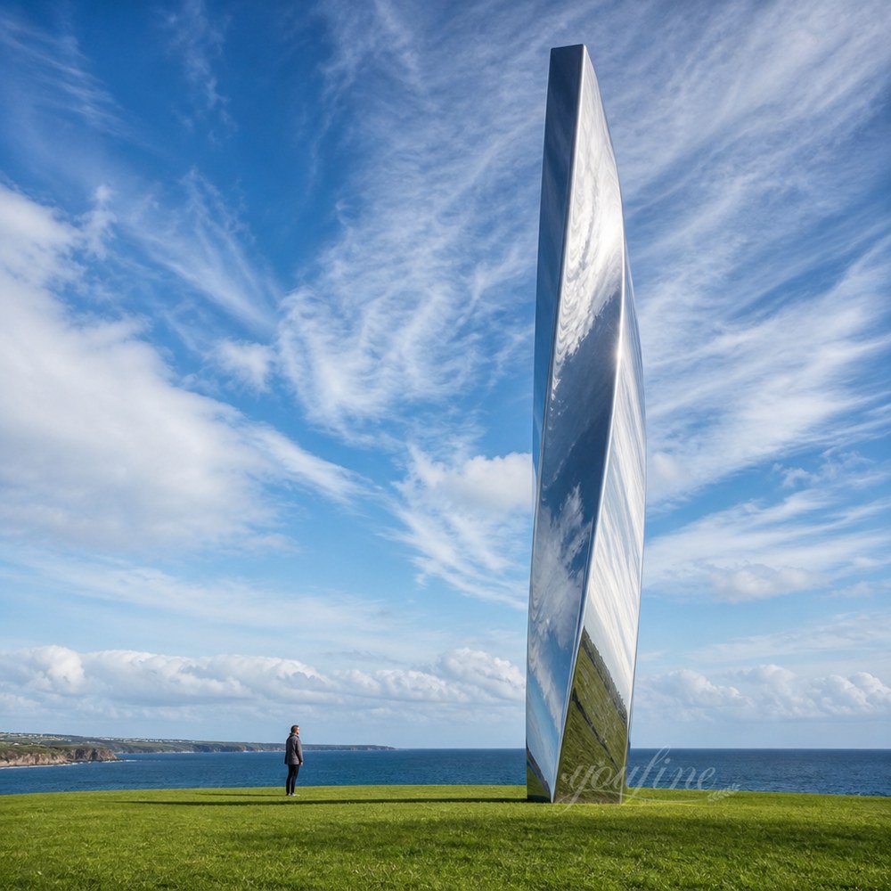 Large-scale seaside stainless steel sculpture