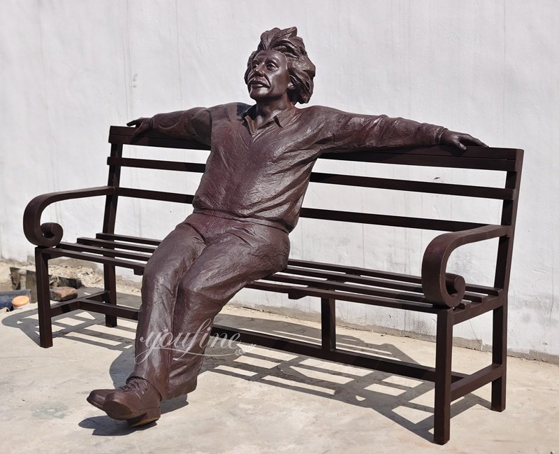 Life Size Albert Einstein Bronze Memorial Statue Left Side View