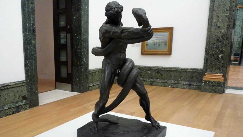 Life Size Athlete Wrestling With a Python Replica For Sale