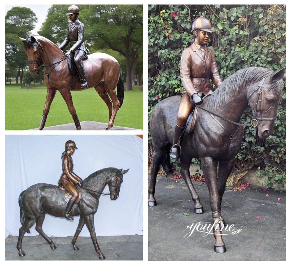 Life Size Bronze Horse and Girl Statue Details