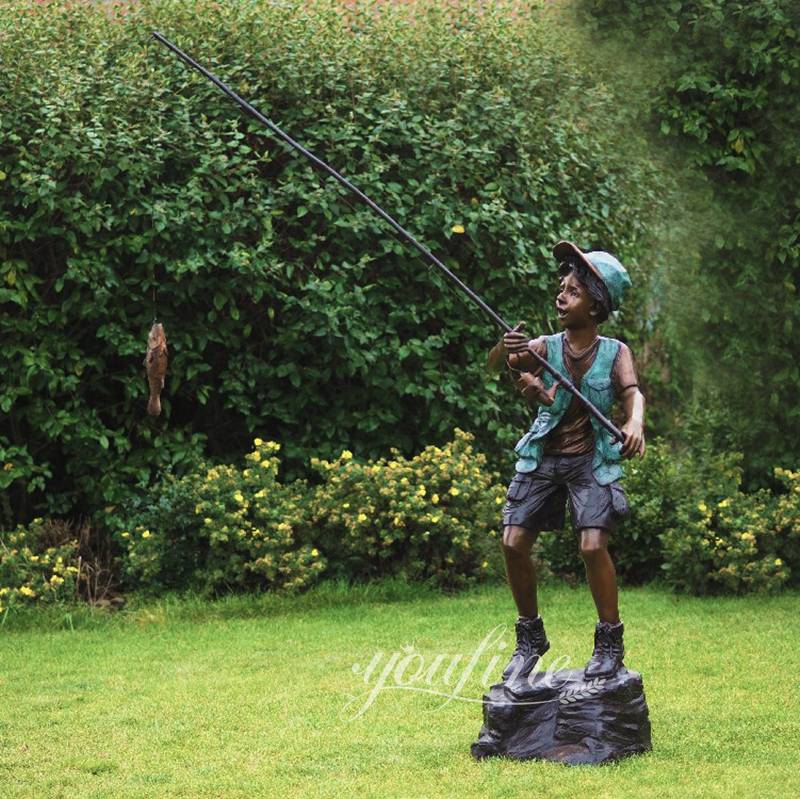 Life Size Bronze Little Boy Fishing Garden Statue for Sale (5)
