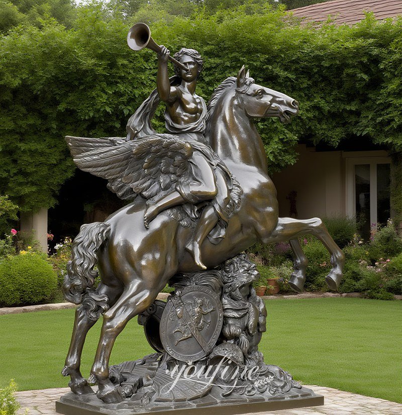 Life Size Brown Bronze Mercury Riding Pegasus Statue for Yard Decor