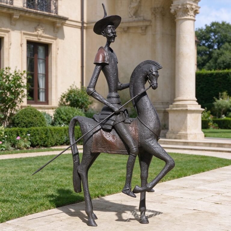 Life-Size Dalí-Inspired Don Quixote on Horseback Bronze Sculpture for Yard