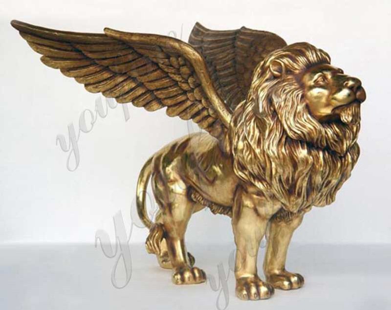 Life Size Golden Bronze Flying Lion Statues For Garden Decor BOKK-249