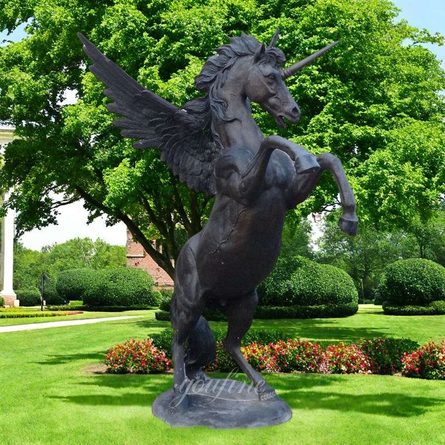 Life Size Leaping Bronze Unicorn Statue with Wings for Garden Decor