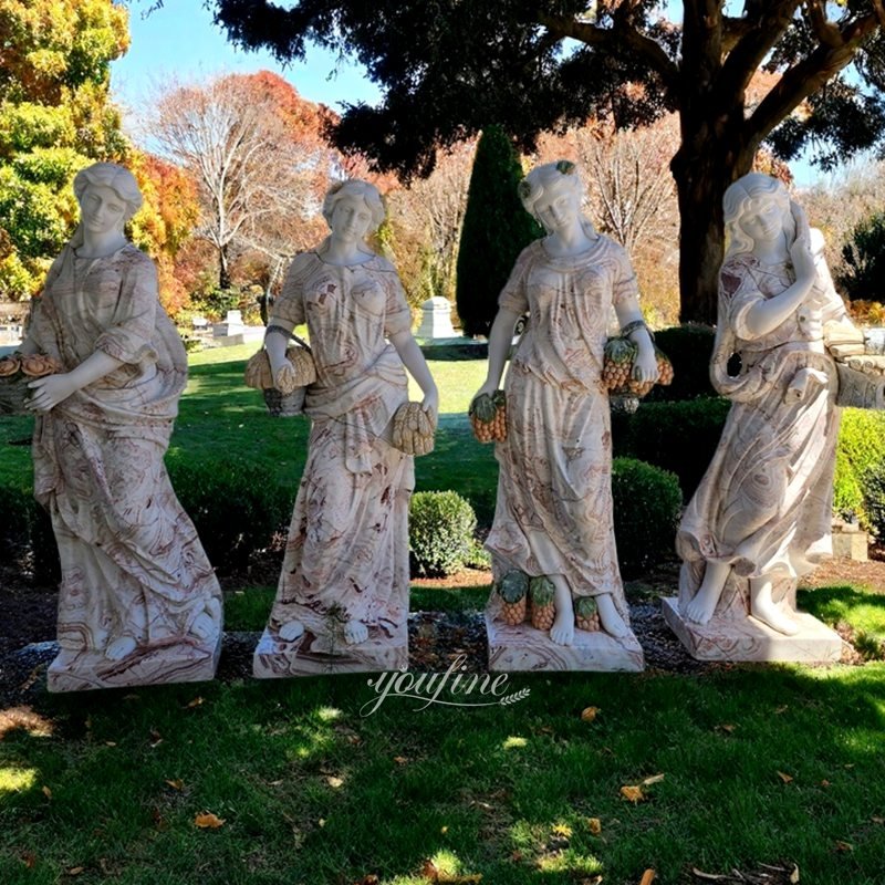 Life Size Light Brown Four Seasons Marble Statues for Outdoor Lawn Decor