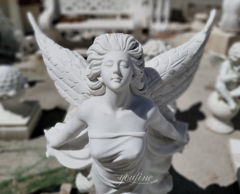 Life Size Stone Flying Angel Statue Face Detail