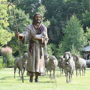 Life-size Bronze Jesus Shepherd Statue Outdoor Decor Supplier BOKK-623