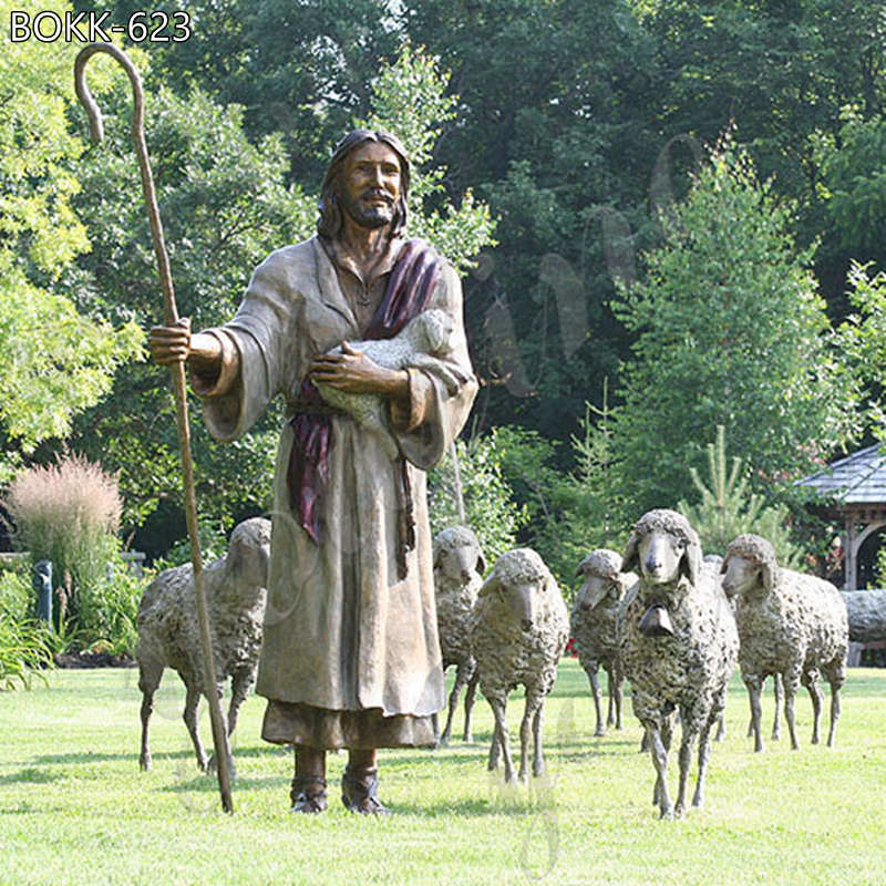  » Life-size Bronze Jesus Shepherd Statue Outdoor Decor Supplier BOKK-623 Featured Image