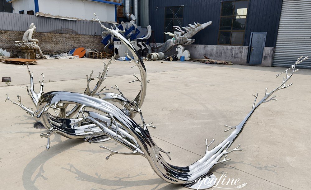 Long Stainless Steel Wave Sculpture