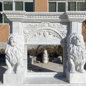  » Majestic White Marble Lion Statue Fireplace Surround for Sale