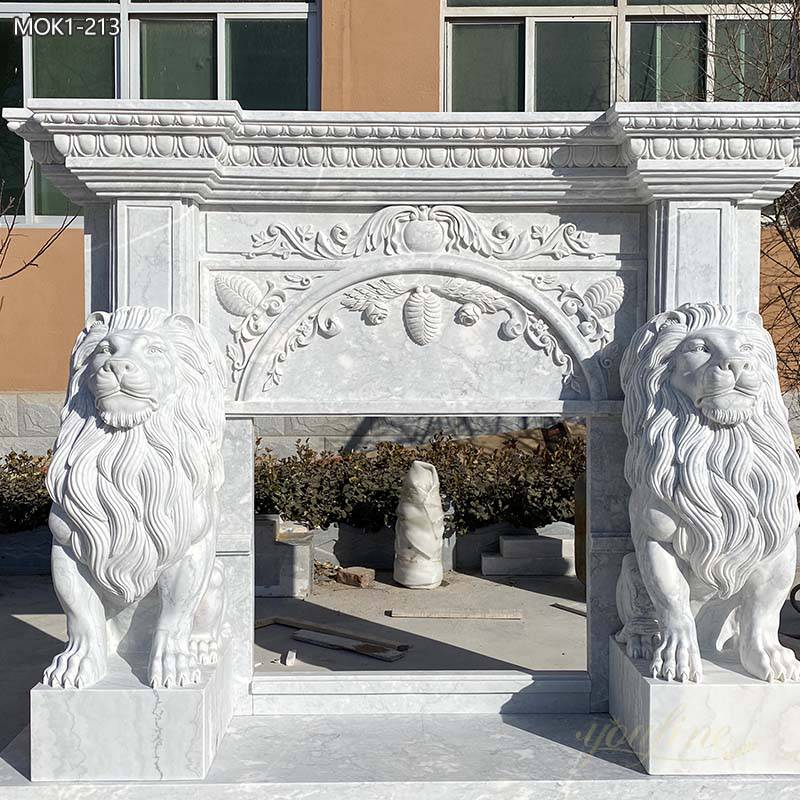 Majestic White Marble Lion Statue Fireplace Surround for Sale