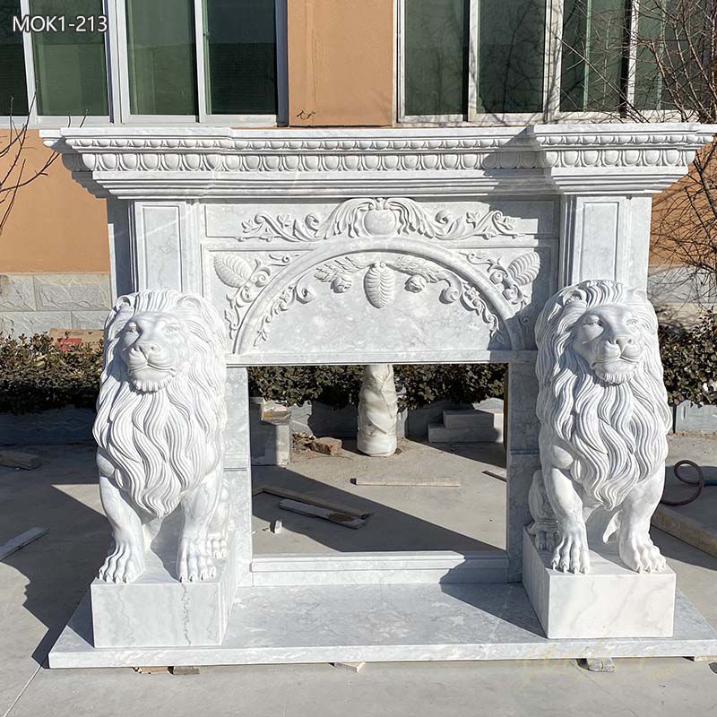 » Majestic White Marble Lion Statue Fireplace Surround for Sale Featured Image