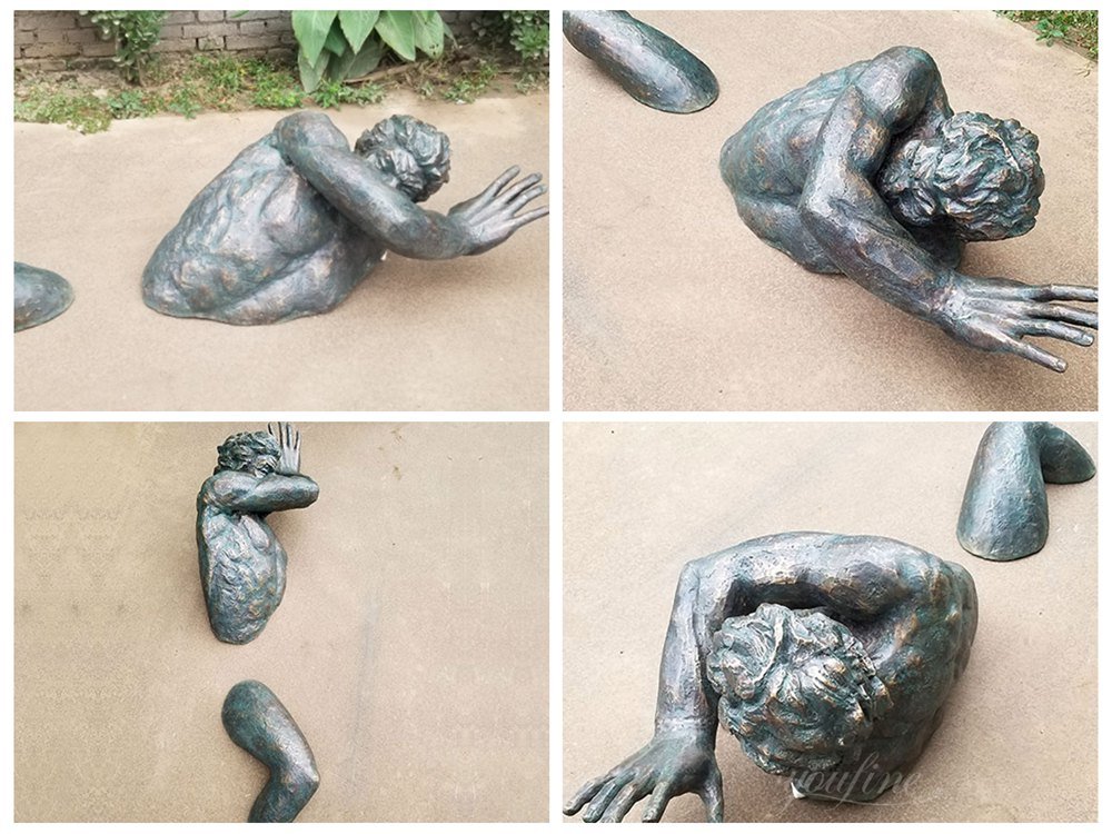 Man Shielding Face from Wall — Bronze Wall-Mounted Sculpture Details