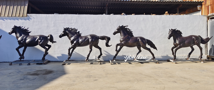 Many Bronze Running Horse Sculptures