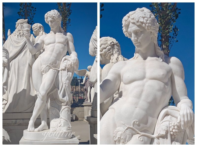 Marble Ancient Greek Wine God Statue of Dionysus Details