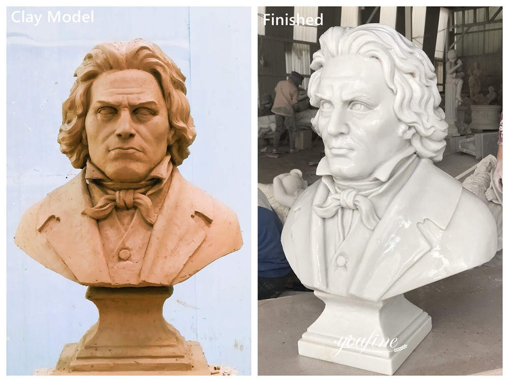 Marble Beethoven Bust Sculpture Clay Model and Finished