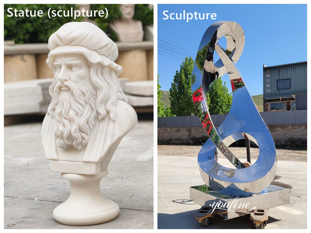 Marble Bust and Abstract Stainless Steel Sculpture