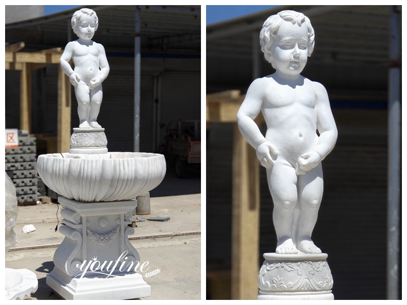 Marble Cherub Boy Peeing Fountain Details
