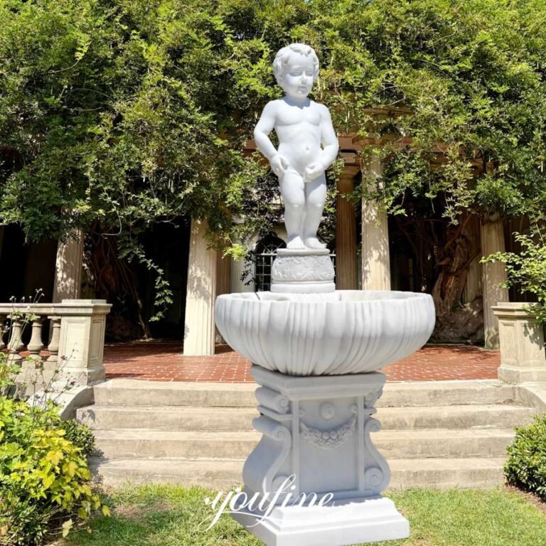 White Marble Cherub Boy Urinating Peeing Fountain for Yard Decor