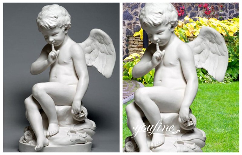 White Marble Cherub Statue with Finger to Lips