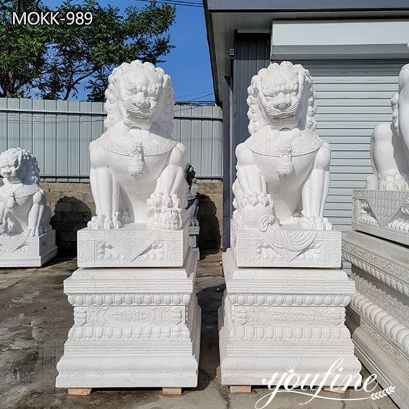 Marble Chinese Guardian Lion Statue Outdoor Decor for Sale MOKK-989 (1)