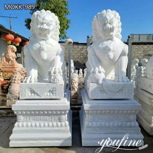 Marble Chinese Guardian Lion Statue Outdoor Decor for Sale MOKK-989