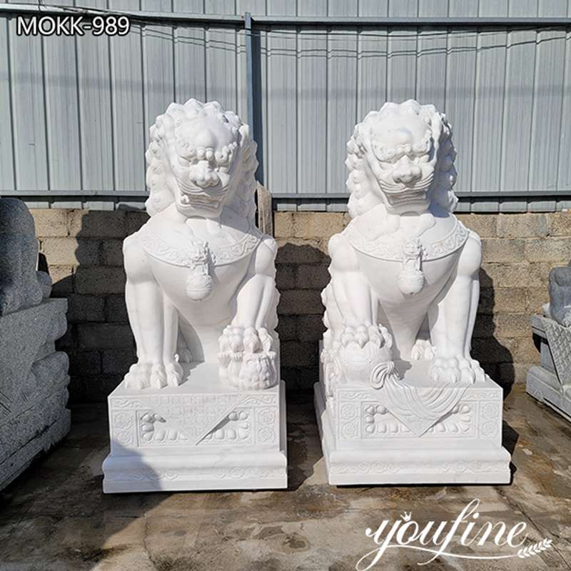 Marble Chinese Guardian Lion Statue Outdoor Decor for Sale MOKK-989