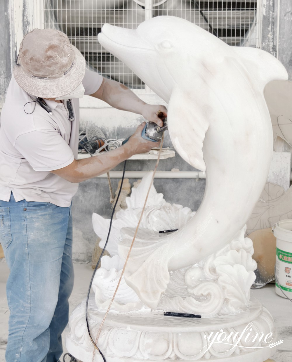 Marble Dolphin Sculpture Carving Process
