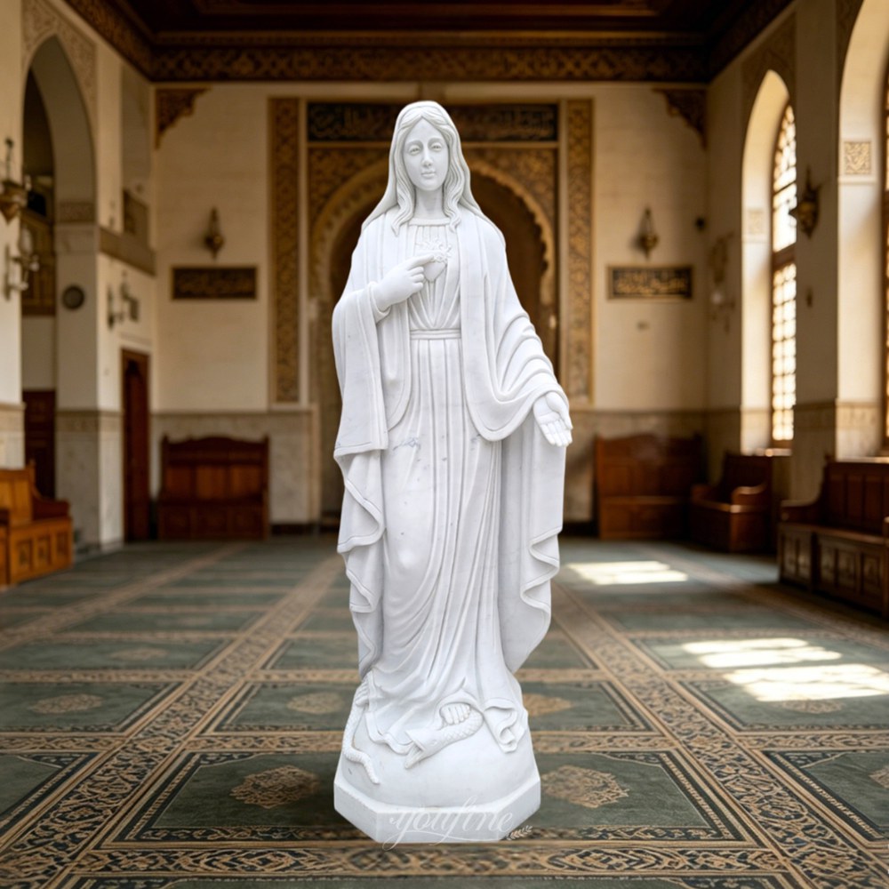 Marble Immaculate Heart of Mary Statue for Pray Room