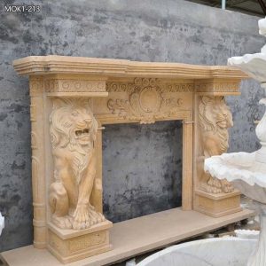  » Majestic White Marble Lion Statue Fireplace Surround for Sale