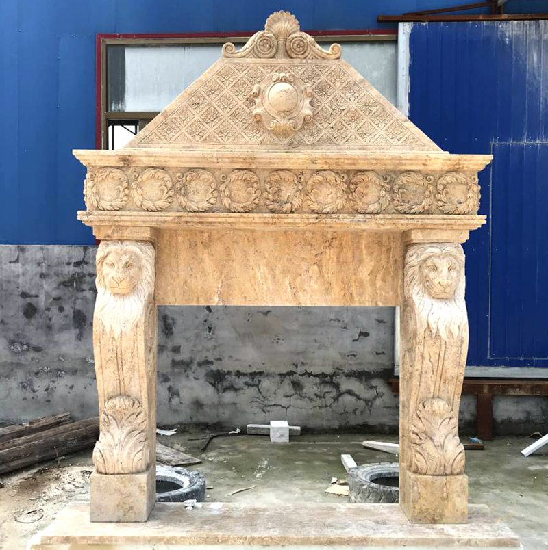 Marble Lion Statue Fireplace Surround for Sale