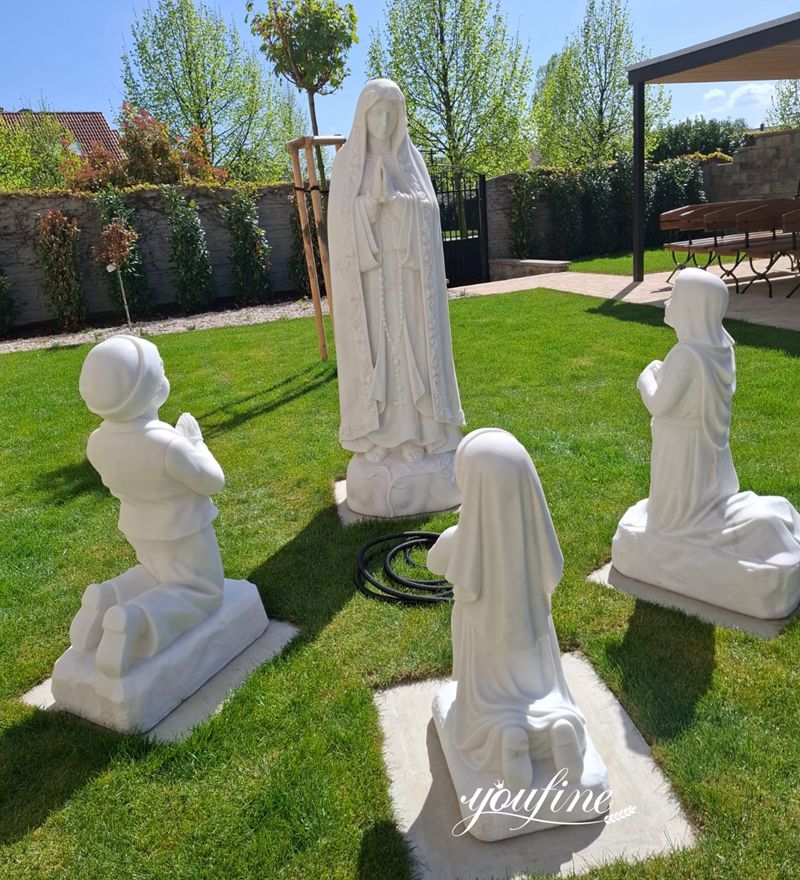 Marble Our Lady of Fatima and the Three Shepherd Children Statue