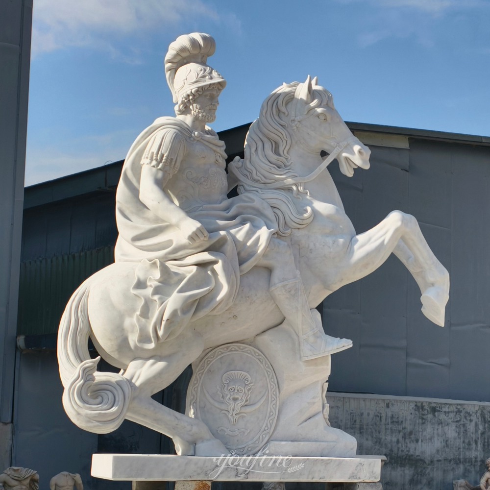 Marble Riding Horse Warrior Sculpture