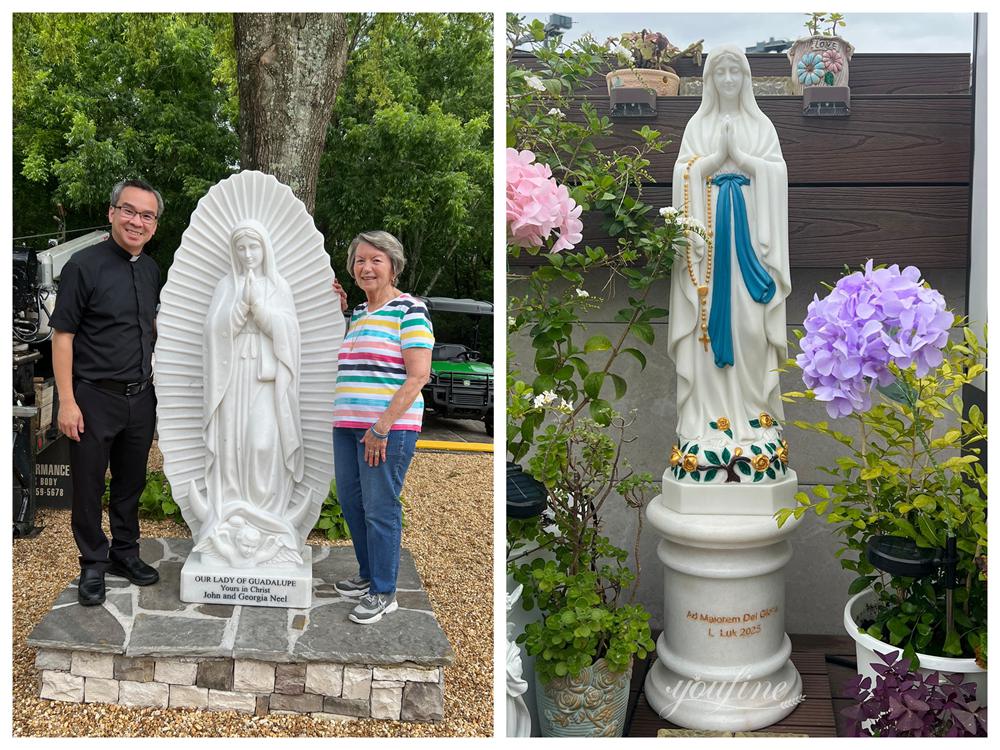 Marble Virgin Mary Statues with Bases of Varying Heights