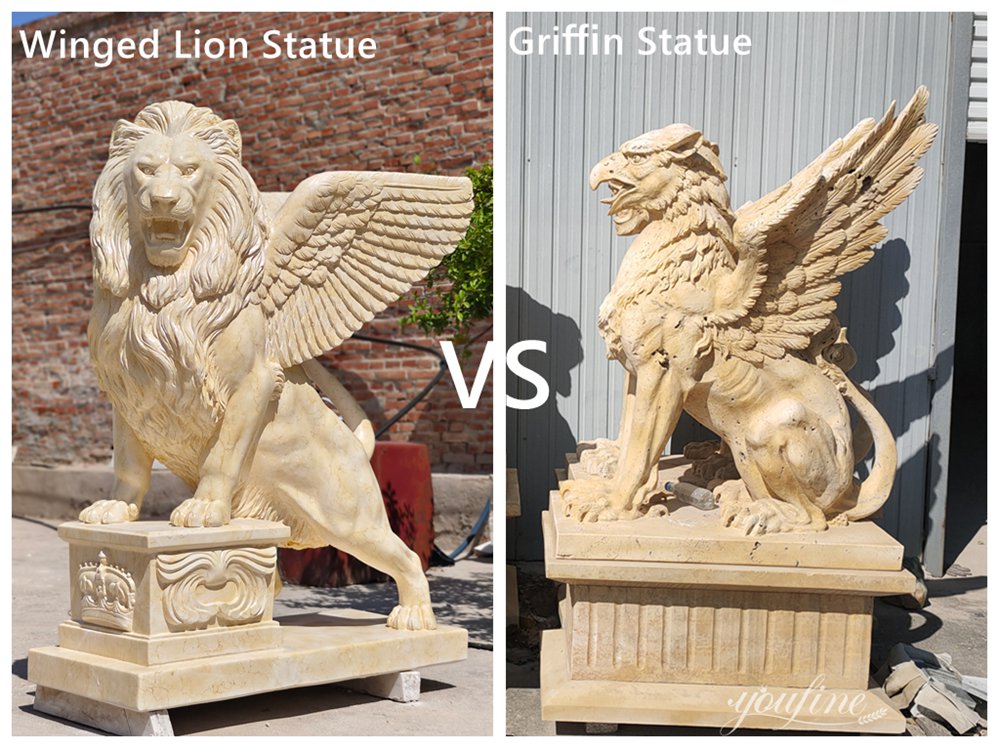 Marble Winged Lion Statue vs Marble Griffin Statue