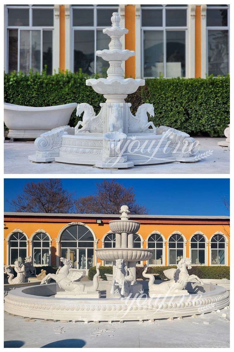 Marble horse fountains in different sizes