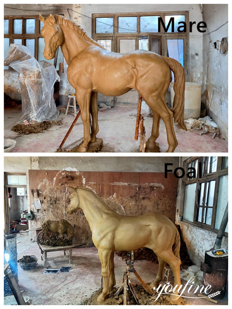 Mare and Foal Bronze Statue Clay Model