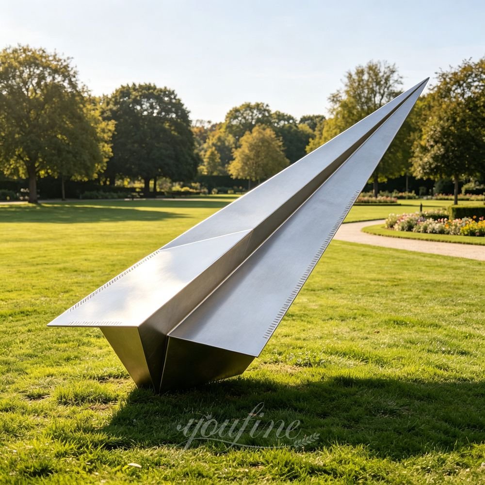 Matte Stainless Steel Paper Airplane Sculpture for Outdoor Lawn