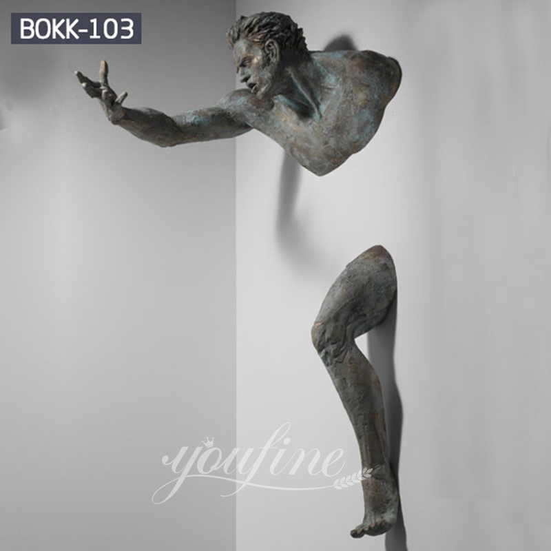 Matteo Pugliese Bronze Man Coming Out of Wall Sculpture for Sale BOKK-103