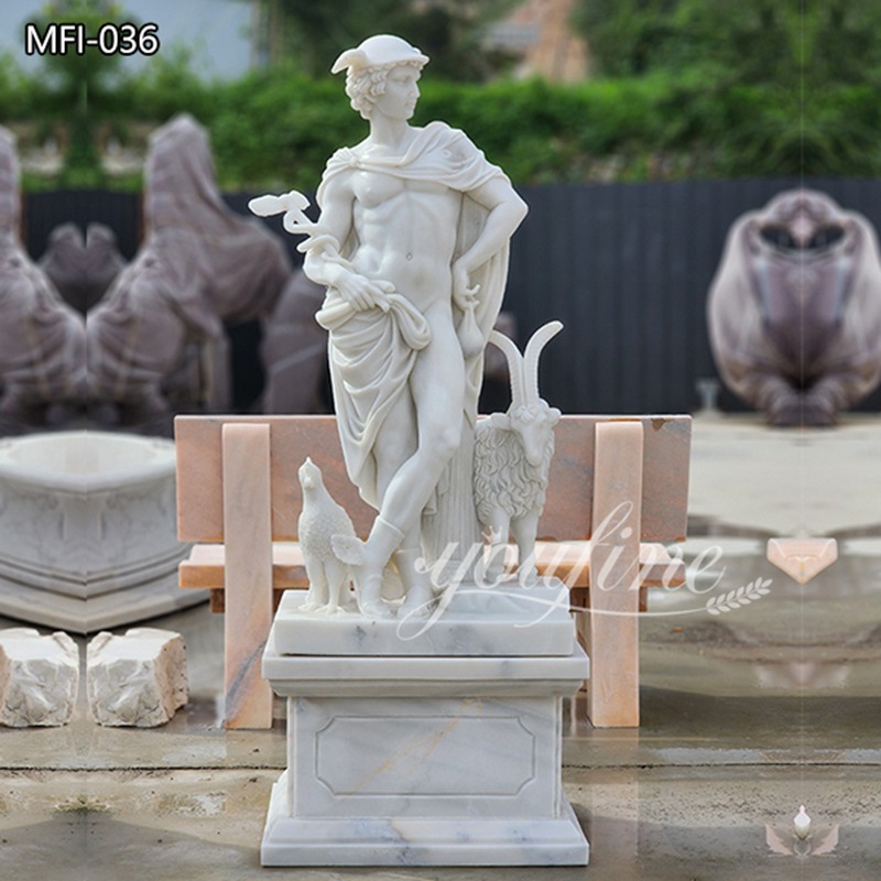 Exquisite Outdoor Marble Mercury Statue with Animals for Sale