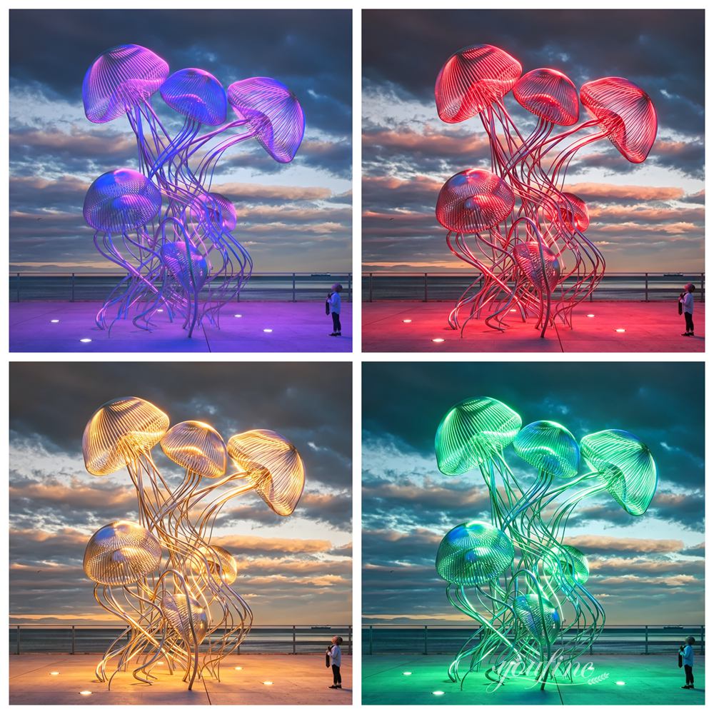 Metal Jellyfish Sculpture with Different Light Decor